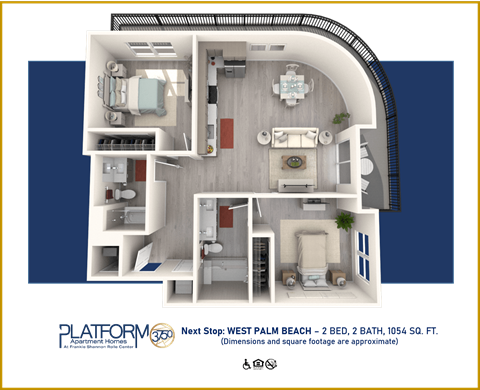 Floor plan for 2 beds, 2 baths, 1264 sqft